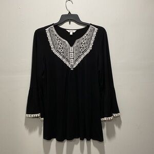 Krazy Kat Black Tunic with White Embroidery